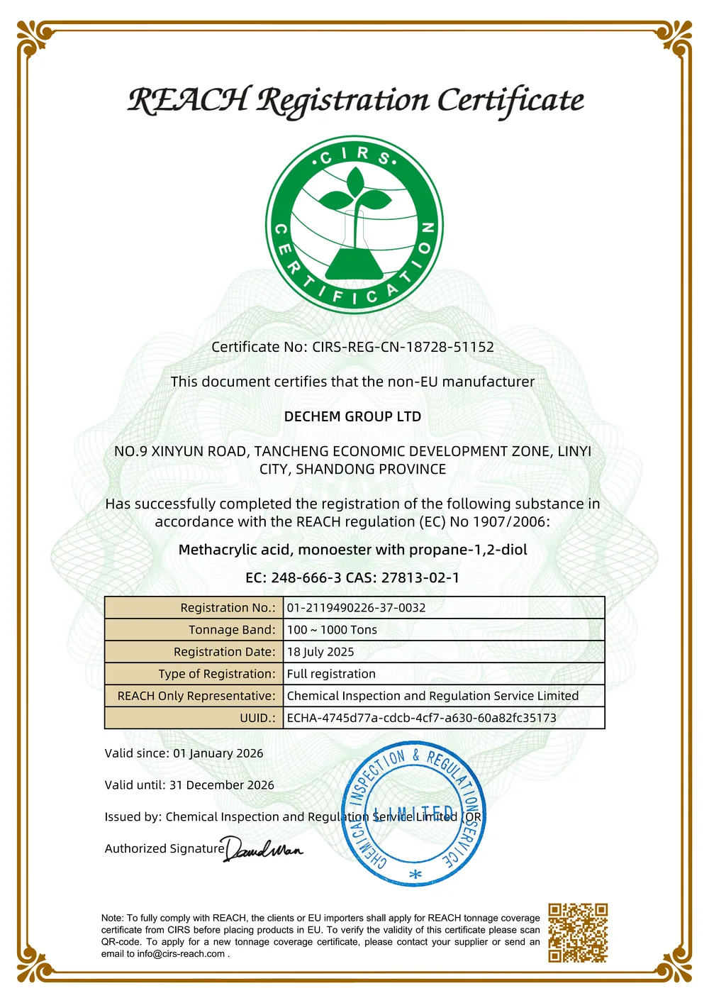 EU REACH Registration — HPMA (CAS 27813-02-1)