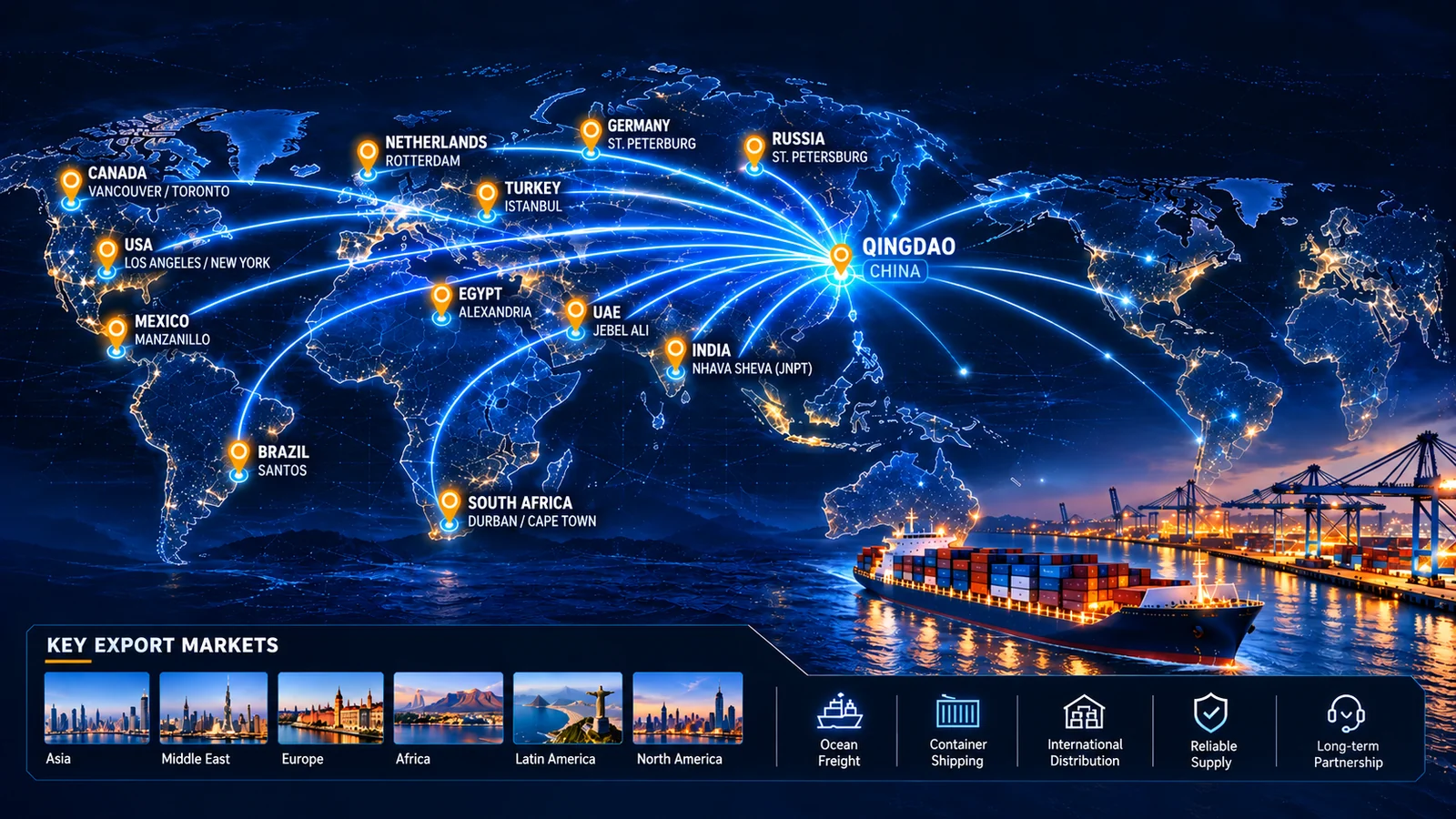 DECHEM global supply network — from Qingdao to the world