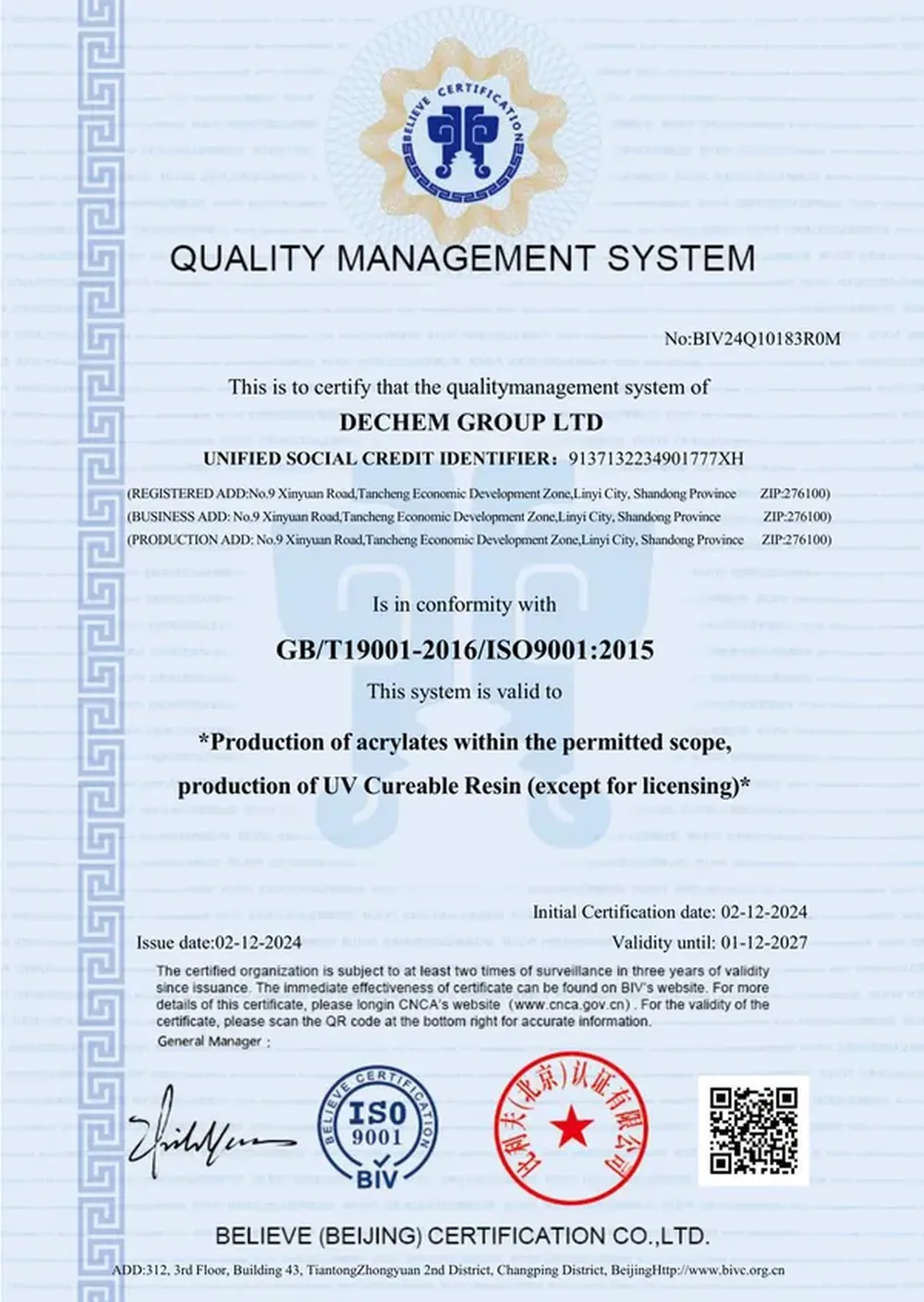 ISO 9001:2015 Quality Management